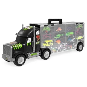 16-Piece 22in Semi-Truck Carrier Toy w/ 3 Cars, 6 Dinosaurs - Multicolor