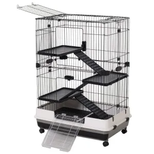 3-Tier Indoor Hutch, Metal Wire Cage For Guinea Pigs & Other Small Animals - Black/White