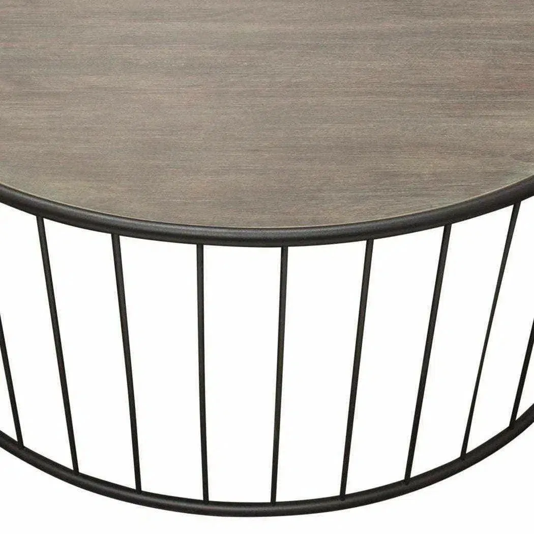 38" Round Cocktail Table Grey Oak Top and Metal Base