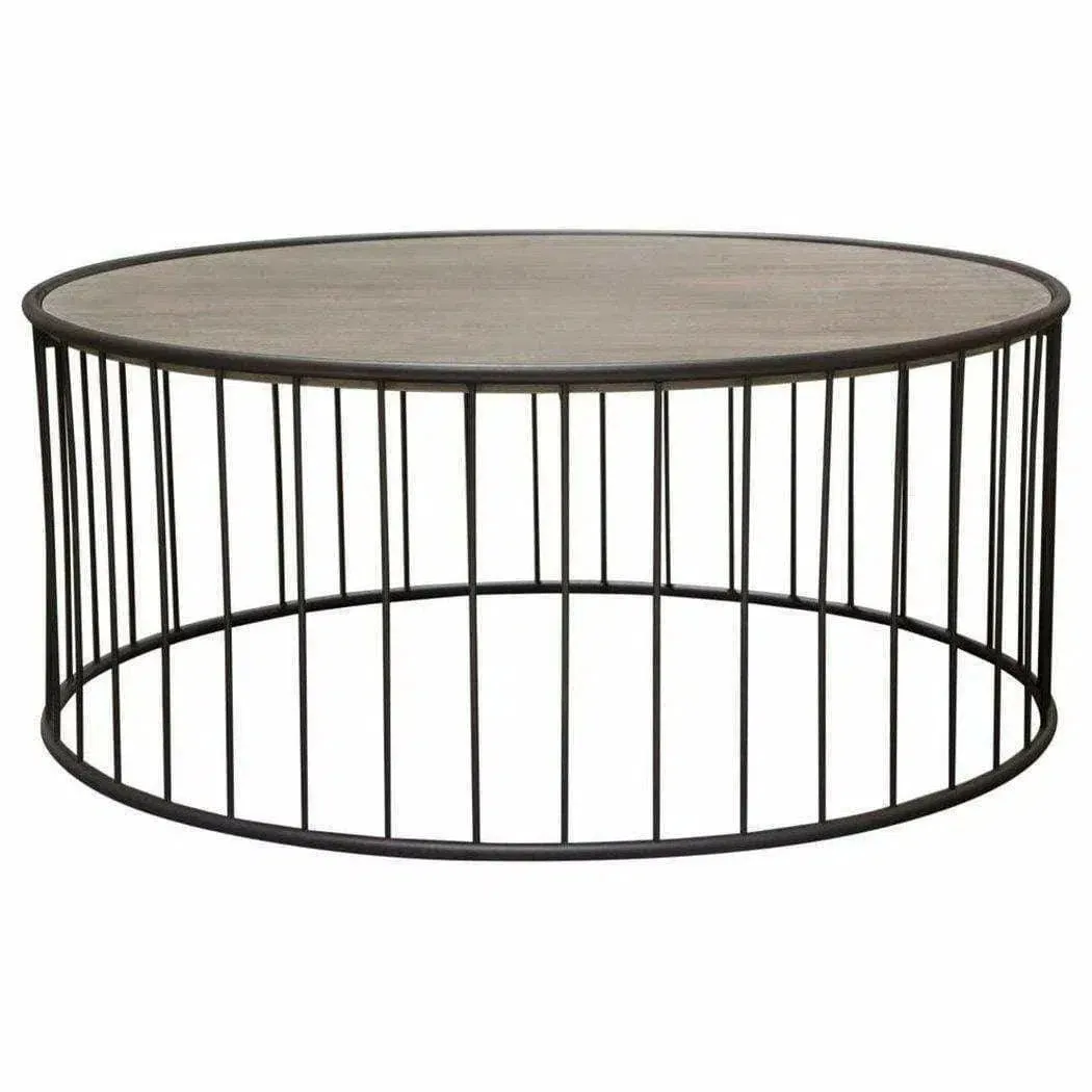 38" Round Cocktail Table Grey Oak Top and Metal Base