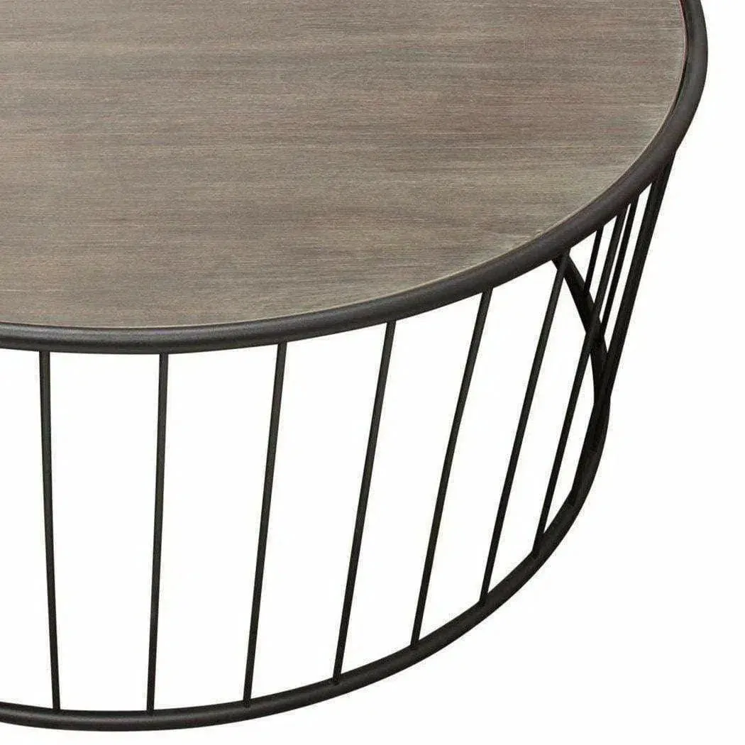 38" Round Cocktail Table Grey Oak Top and Metal Base