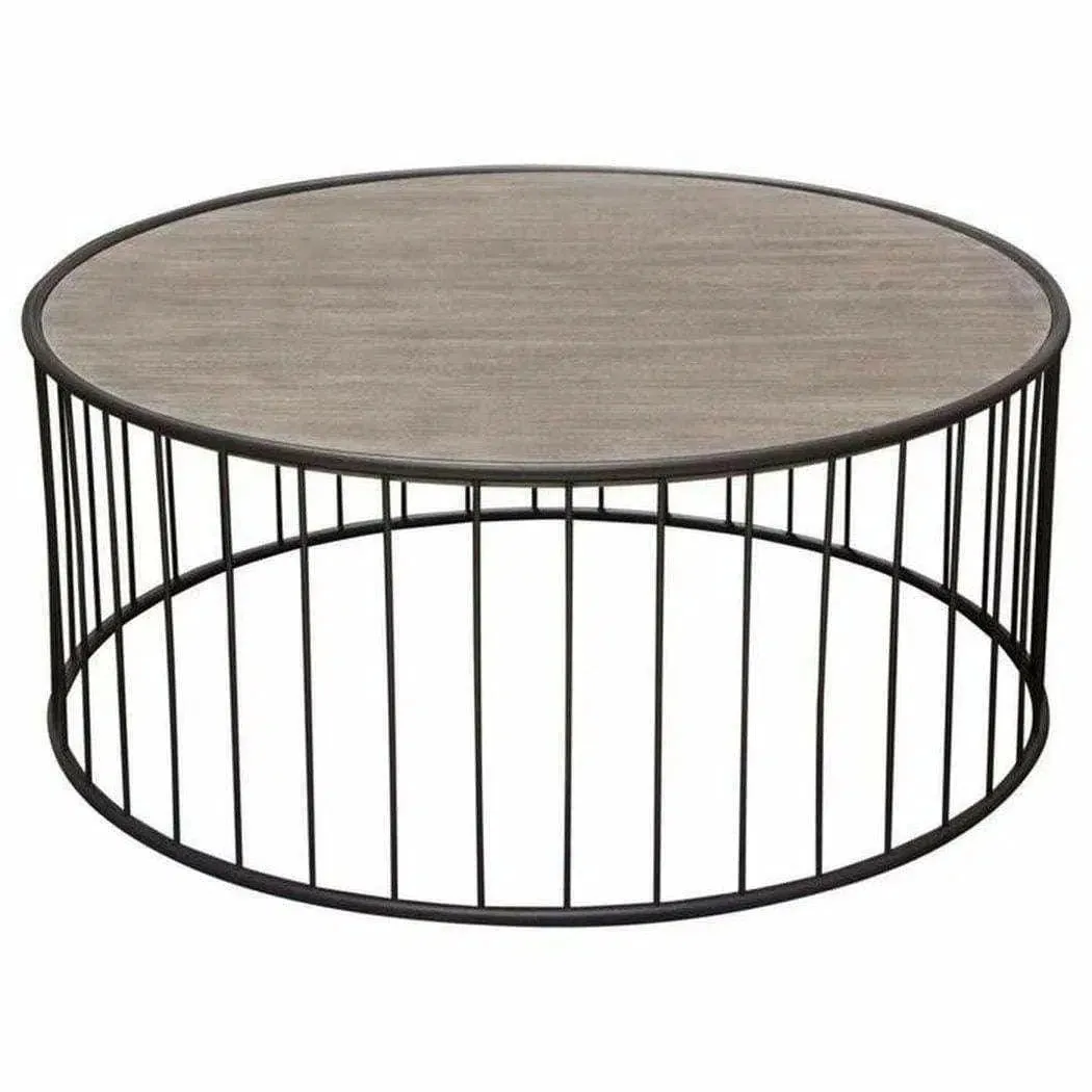 38" Round Cocktail Table Grey Oak Top and Metal Base