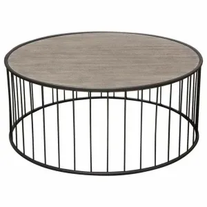 38" Round Cocktail Table Grey Oak Top and Metal Base