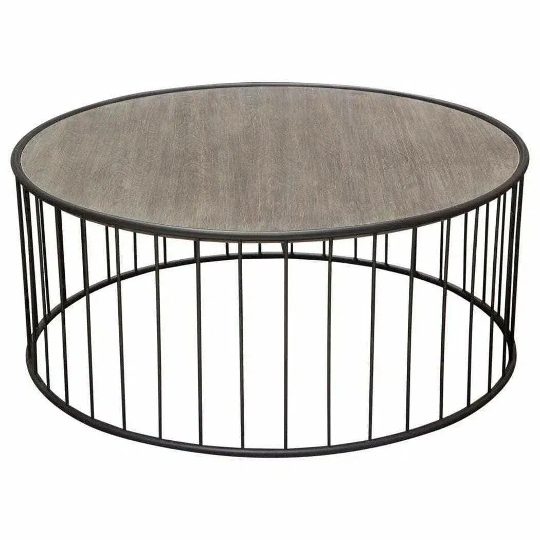 38" Round Cocktail Table Grey Oak Top and Metal Base