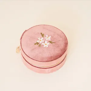 Cute Attack Round Velvet Floral Jewelry Case