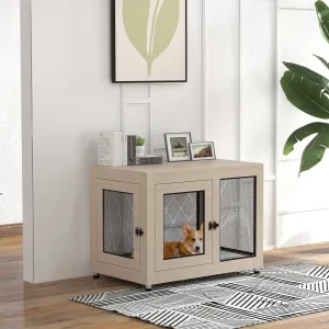 Dog Crate Furniture End Table w/ Soft Washable Cushion, Two Doors, Indoor Pet Kennel for Small Medium Large Dogs w/ Wire Mesh