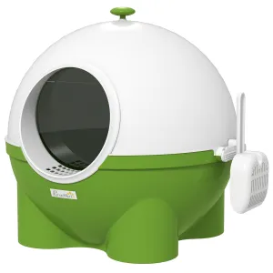 Large Cat Litter Box, Hooded Cat Litter Tray with Lid, Scoop, Top Handle, Front Entrance, 53 x 51 x 48cm - Green