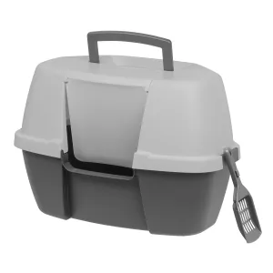 Large Hooded Corner Litter Box with Scoop, Gray