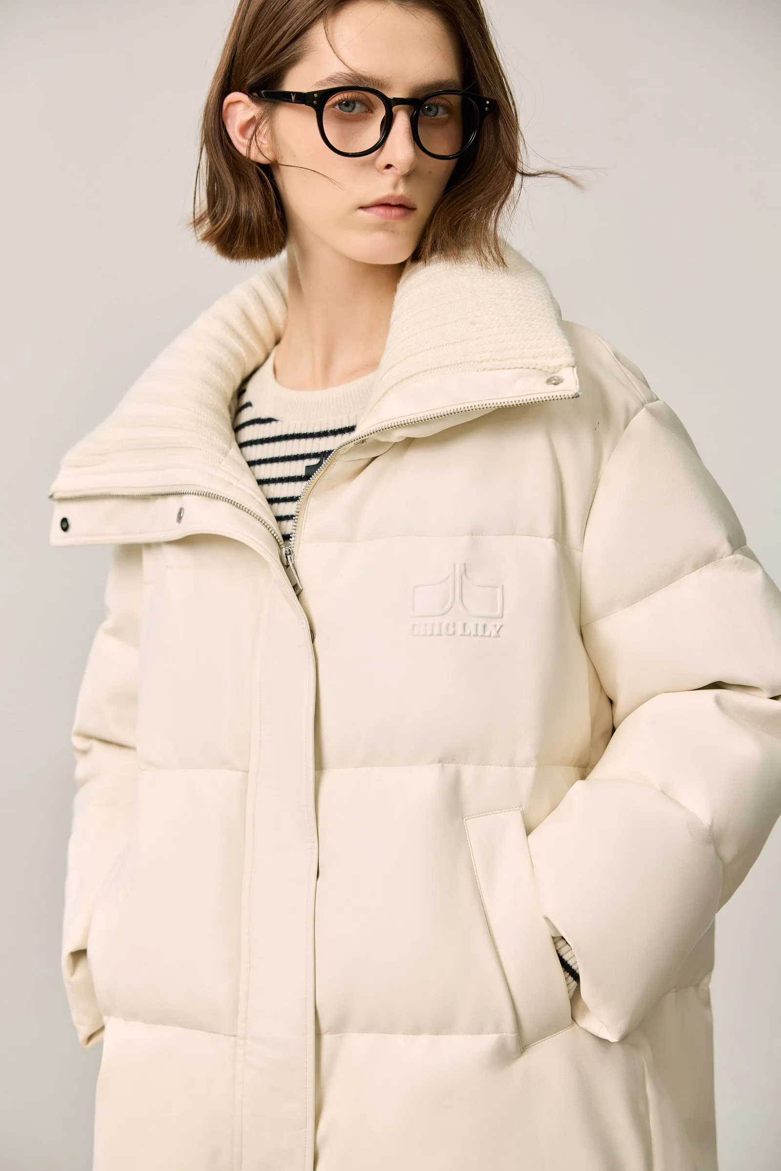 LILY Puff Sleeve Panel Loose 90% Duck Down Coat