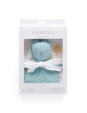 Purebaby Muslin Comforter & Wrap Set - Little Nap Bear