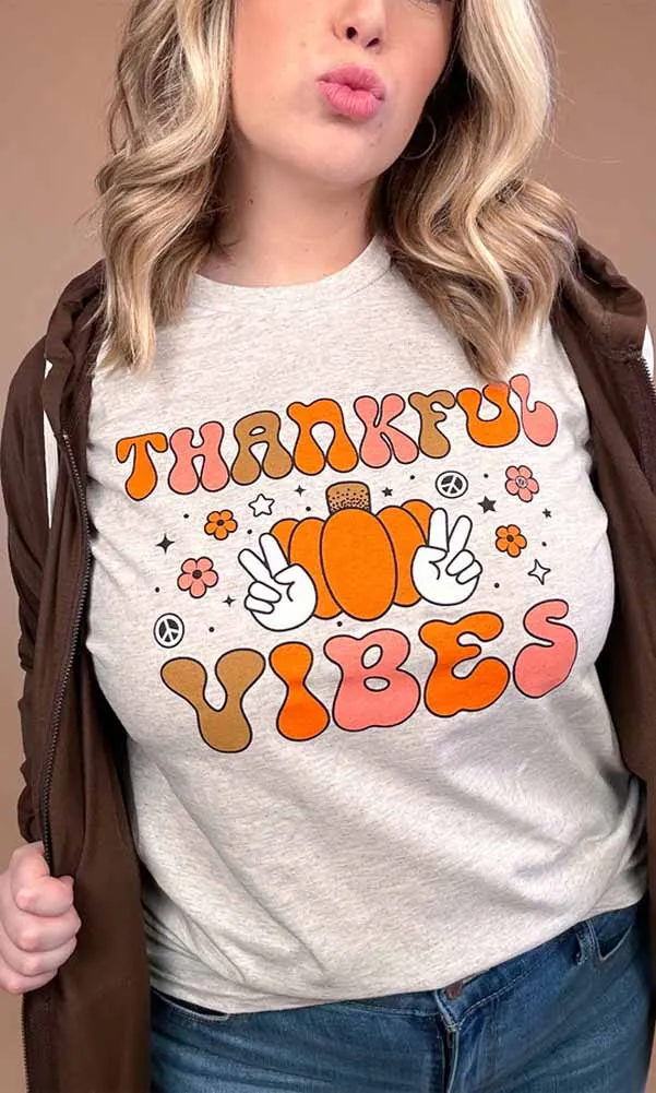 Thankful Vibes in Ash Grey by Tees2urdoor